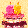 Hand Drawn 65th Birthday Cake Greeting Card (Animated Loop GIF)