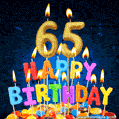 Best Happy 65th Birthday Cake with Colorful Candles GIF