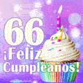 GIF para cumpleaños de 66 con pastel de cumpleaños y los mejores deseos