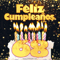 Tarjeta GIF de cumpleaños feliz de 68 años con torta y velas
