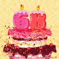 Hand Drawn 68th Birthday Cake Greeting Card (Animated Loop GIF)