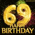 69th Birthday Greeting Card - Amazing Bursts of Fireworks (GIF)