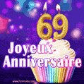 Joyeux anniversaire gâteau 69 ans gif