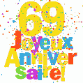 Image GIF festive et colorée de joyeux anniversaire 69 ans