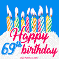 Animated Happy 69th Birthday Card with Cake and Lit Candles
