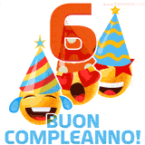 Due boccali di birra sorridenti animati, con il numero 6 e la scritta 'Buon Compleanno!' in caratteri allegri su uno sfondo bianco.