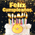 Tarjeta GIF de cumpleaños feliz de 6 años con torta y velas