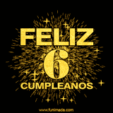 GIF animado con un diseño dorado, mostrando el número 6 rodeado de fuegos artificiales y luces que resaltan una atmósfera festiva y vibrante.