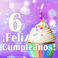GIF para cumpleaños de 6 con pastel de cumpleaños y los mejores deseos