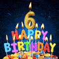 Best Happy 6th Birthday Cake with Colorful Candles GIF