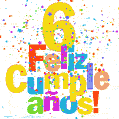 Imagen GIF festiva y colorida de feliz cumpleaños número 6