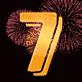 Number 7 GIF. Golden number 7 and animated fireworks.