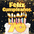 Tarjeta GIF de cumpleaños feliz de 70 años con torta y velas