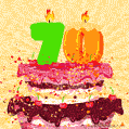 Hand Drawn 70th Birthday Cake Greeting Card (Animated Loop GIF)