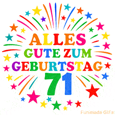 Bunte 'Alles Gute zum Geburtstag' Animation für den 71. Geburtstag mit Sternen und bunten Farben