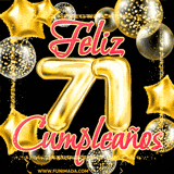 A large of balloons in various shapes, sizes, and colors with the words 'Happy Birthday' and a number 71