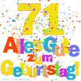 Festliches und farbenfrohes GIF-Bild zum 71. Geburtstag.