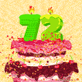 Hand Drawn 72nd Birthday Cake Greeting Card (Animated Loop GIF)