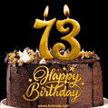 73 Birthday Chocolate Cake with Gold Glitter Number 73 Candles (GIF)
