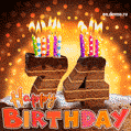 74th Birthday Card - Chocolate Cake and Candles