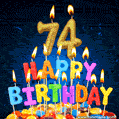 Best Happy 74th Birthday Cake with Colorful Candles GIF