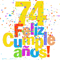 Imagen GIF festiva y colorida de feliz cumpleaños número 74