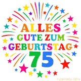 Bunte 'Alles Gute zum Geburtstag' Animation für den 75. Geburtstag mit Sternen und bunten Farben