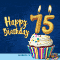 Happy Birthday - 75 Years Old Animated Card