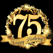 Happy 75th Birthday Anniversary Card, Gold Glitter and Sparkles