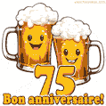 Image animée de deux pintes de bière sautantes amusantes pour son 75 anniversaire