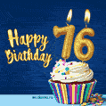 Happy Birthday - 76 Years Old Animated Card
