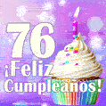 GIF para cumpleaños de 76 con pastel de cumpleaños y los mejores deseos