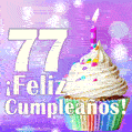 GIF para cumpleaños de 77 con pastel de cumpleaños y los mejores deseos