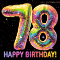 Shiny number 78 birthday celebration balloons with an iridescent glow, animated GIF