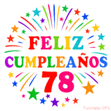 Imagen animada para felicitar los 78 años con letras de colores y diseño festivo.