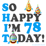 A fun birthday animation celebrating turning 78 with colorful party hats, smiling faces, and cheerful emojis.