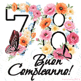 Questo GIF di Buon 78° Compleanno mostra il numero venti riempito con un vibrante bouquet di fiori animati, con farfalle che si muovono dolcemente su uno sfondo bianco.