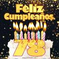 Tarjeta GIF de cumpleaños feliz de 78 años con torta y velas