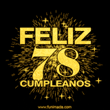 GIF animado con un diseño dorado, mostrando el número 78 rodeado de fuegos artificiales y luces que resaltan una atmósfera festiva y vibrante.
