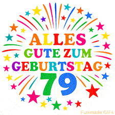 Bunte 'Alles Gute zum Geburtstag' Animation für den 79. Geburtstag mit Sternen und bunten Farben