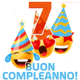 Due boccali di birra sorridenti animati, con il numero 7 e la scritta 'Buon Compleanno!' in caratteri allegri su uno sfondo bianco.