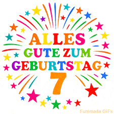 Bunte 'Alles Gute zum Geburtstag' Animation für den 7. Geburtstag mit Sternen und bunten Farben