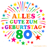 Bunte 'Alles Gute zum Geburtstag' Animation für den 80. Geburtstag mit Sternen und bunten Farben