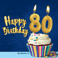 Happy Birthday - 80 Years Old Animated Card
