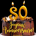 Gâteau d'anniversaire avec bougies GIF – 80 ans