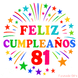 Imagen animada para felicitar los 81 años con letras de colores y diseño festivo.