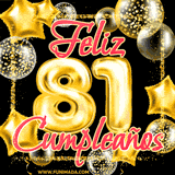 A large of balloons in various shapes, sizes, and colors with the words 'Happy Birthday' and a number 81