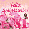Lindas rosas e borboletas - 81 anos de feliz aniversário GIF