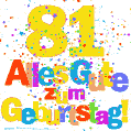 Festliches und farbenfrohes GIF-Bild zum 81. Geburtstag.