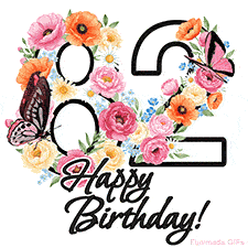 A floral 82nd birthday animated greeting card. The number '82' is surrounded by animated flowers and butterflies, creating a beautiful and cheerful way to celebrate the milestone.
